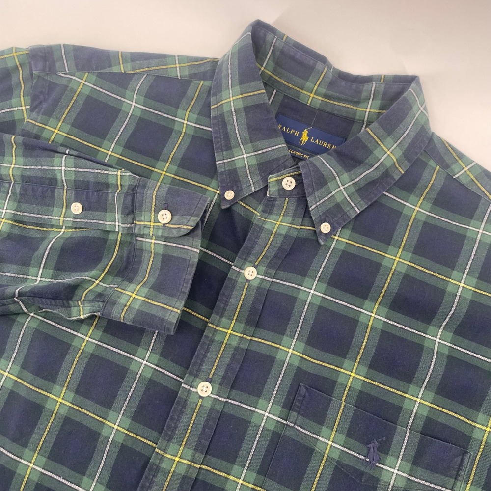 Ralph Lauren Button Down Mens XL Green Plaid Classic Fit Oxford Pony Logo Shirt